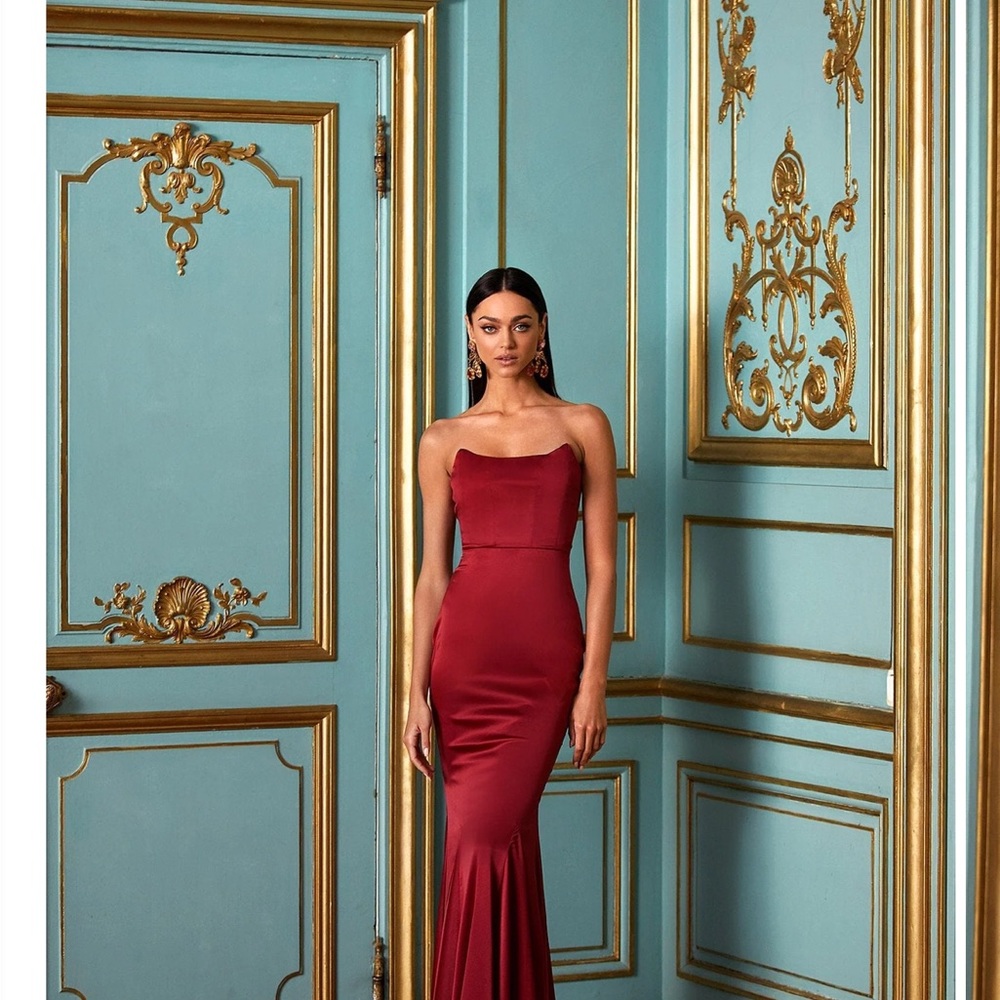 Alamour The Label Wine Red Strapless Maxi Gown